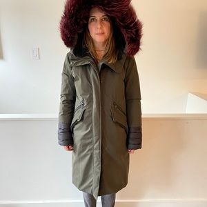 Soia&kyo Knee length green parka with pink fur